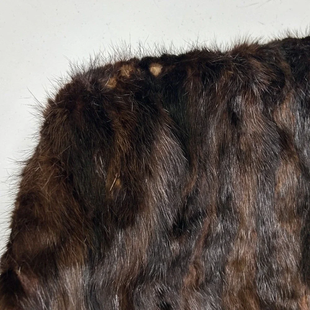 Unbranded Real Fur Stole Wrap Womens One Size Brown Vintage Floral Lined C2
